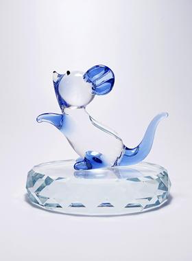 可爱小老鼠生日礼物水晶玻璃创意摆件十二生肖鼠动物属相琉璃车载