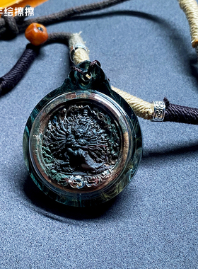 『藏说』大威德金刚拼色药擦擦藏式文玩嘎乌盒项链吊坠小唐卡佛牌