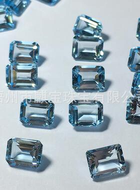 天然蓝5晶天空蓝托帕石9面*7和7*长方形倒角刻尖倒角底首饰配石