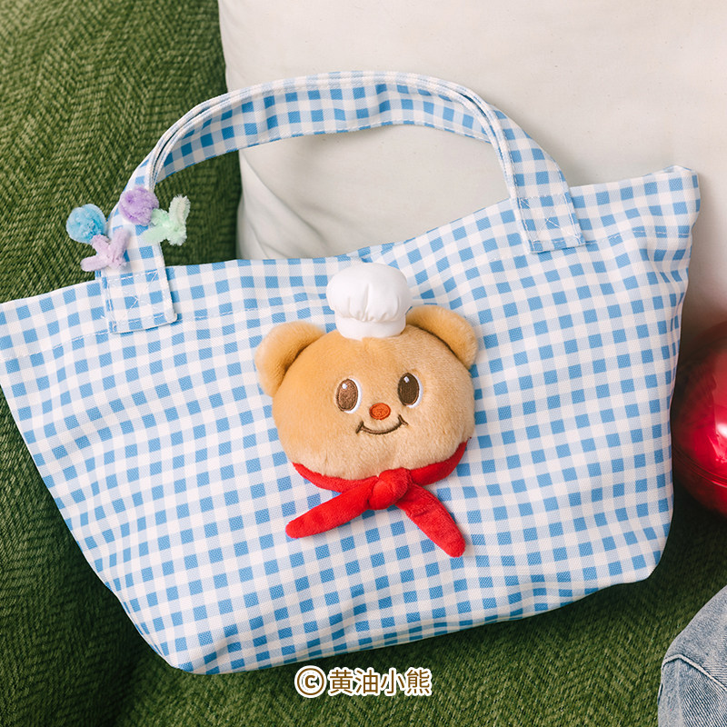黄油小熊联名蓝色格纹包帆布大容量手提包学生单肩包butterbear,淘宝优惠券,粉丝福利购,淘宝优惠卷