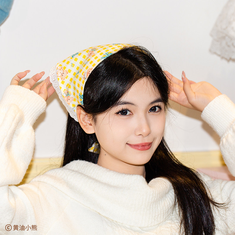 黄油小熊Butterbear可爱头巾蕾丝发箍女式薄款三角巾泰国田园发饰,淘宝优惠券,粉丝福利购,淘宝优惠卷