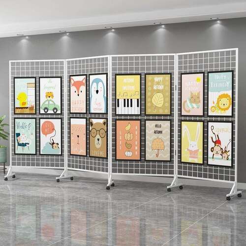 折叠网格展示架画展动画室儿园作品展示架幼移展架户外89503览美 - 图2