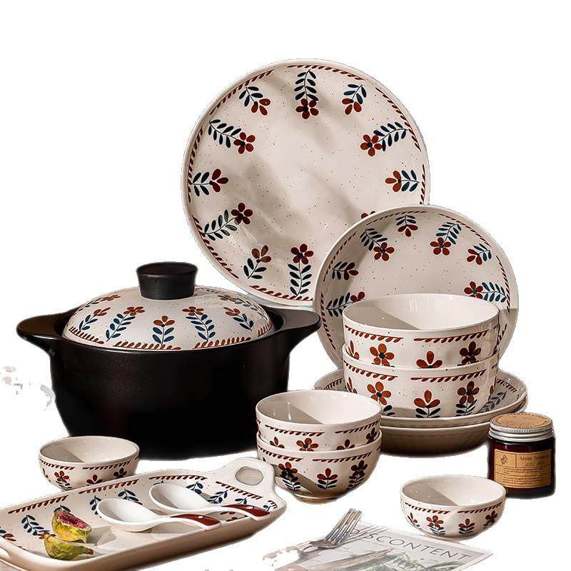 日6570家式碗碟餐盘具套装用复古盘子菜盘高颜值釉下加彩厚长方餐,淘宝优惠券,粉丝福利购,淘宝优惠卷