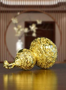 纯黄铜葫芦摆件福禄挂件金色花丝葫芦装饰品入户挂饰礼物工艺品