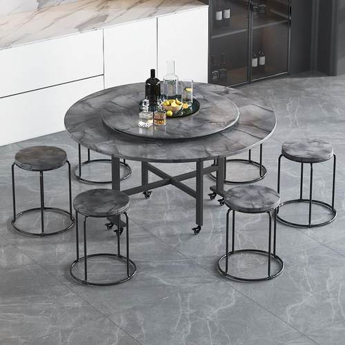 折叠桌子餐桌家用小户型省空间可移动折叠桌客厅吃饭大圆桌带转盘 - 图3