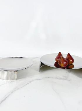 北欧创意镜面抛光褶皱不锈钢亮面金属托盘样板间置物碟摆件