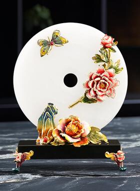 新中式珐琅彩摆件家用客厅桌面玉石扣摆设轻奢电视酒柜玄关装饰品