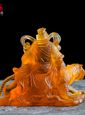 速发古法琉璃赵公明财神骑神像武财神汽像虎车摆件家居前台开业礼