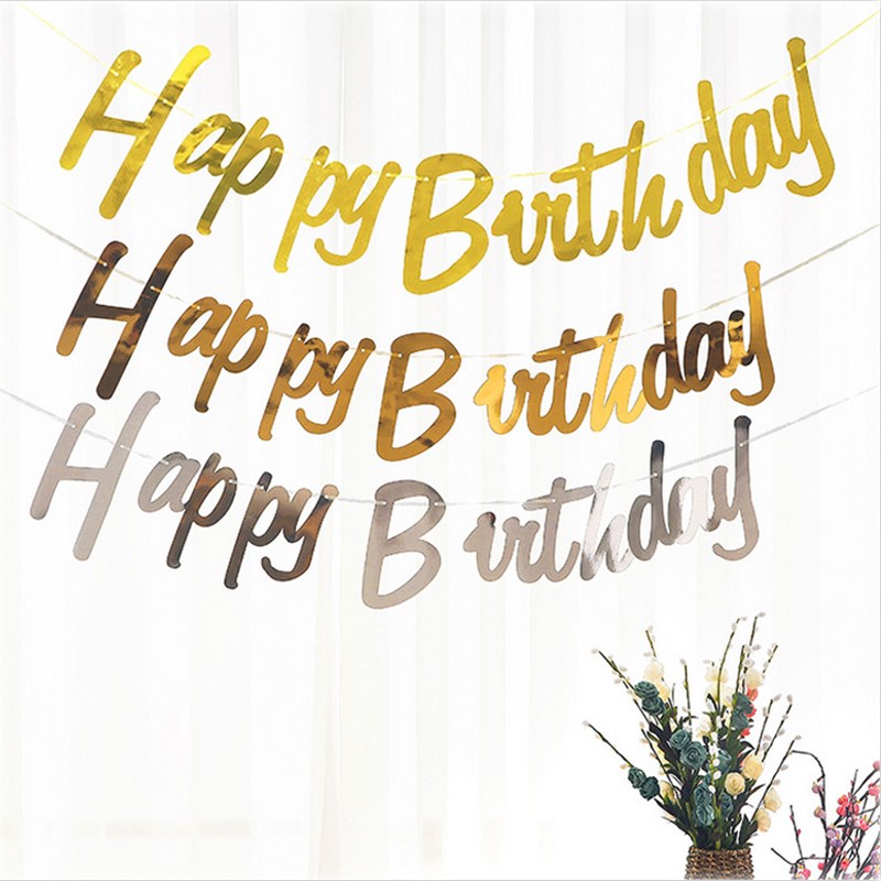 速发生日装饰烫连拉花金体h幅 birthd生日快乐字母串横y烫金拉旗 - 图3