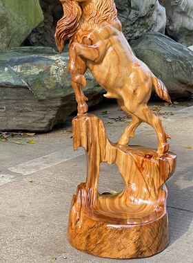 极速天然老花樟木雕招财送礼树根雕刻领头羊代表崇高威望实木根雕