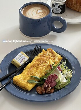 走失的blue 法式泼墨餐具高级感甜品盘早餐盘陶瓷平盘杯盘套装
