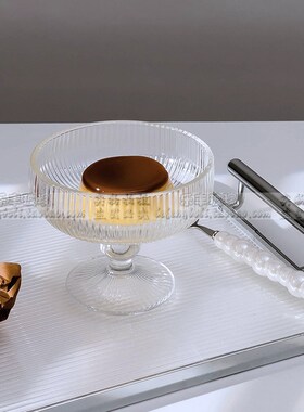 日式复古条纹玻璃杯ins风高脚雪糕甜品冰淇淋多功能果汁饮料杯子