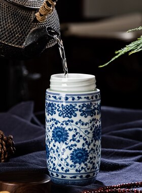 景德镇陶瓷茶杯八宝大容量保温杯随手杯能量杯带盖白瓷便携户外杯