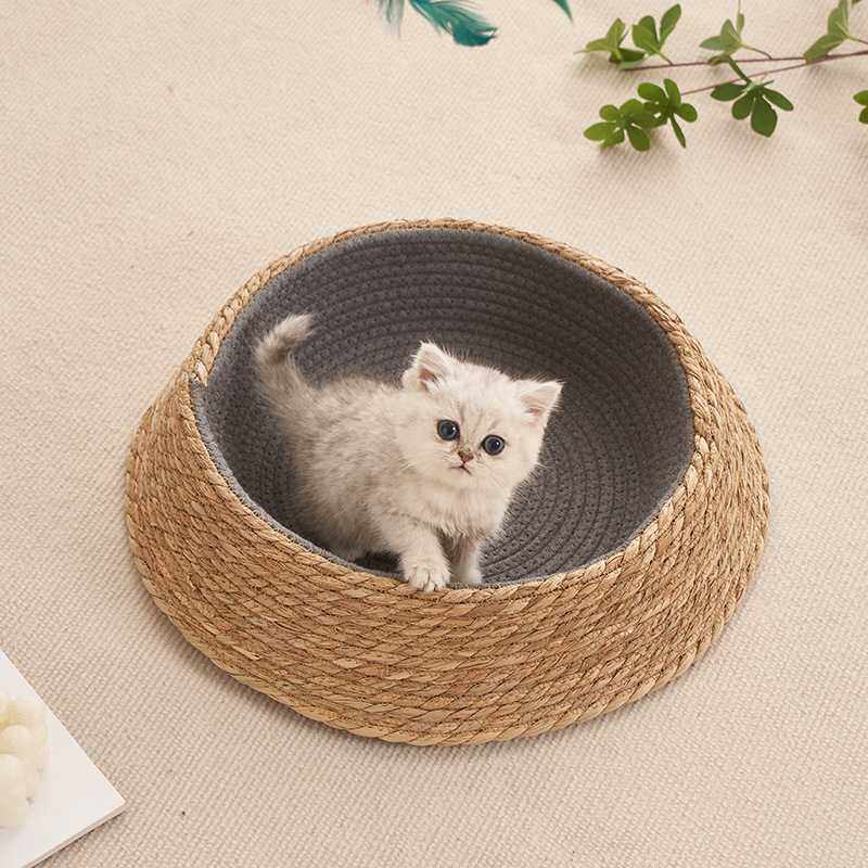 新款直销藤编猫窝四季通用冬季保暖蒲草垫子狗窝猫抓板宠物床猫咪,淘宝优惠券,粉丝福利购,淘宝优惠卷
