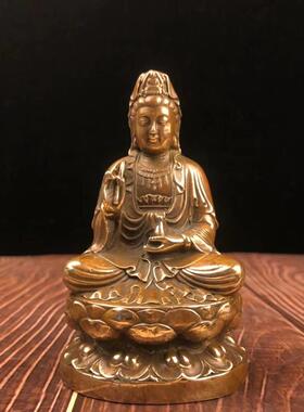 仿古黄铜观音摆件柳枝观音莲花车载桌面家居风水中式工艺礼品摆设