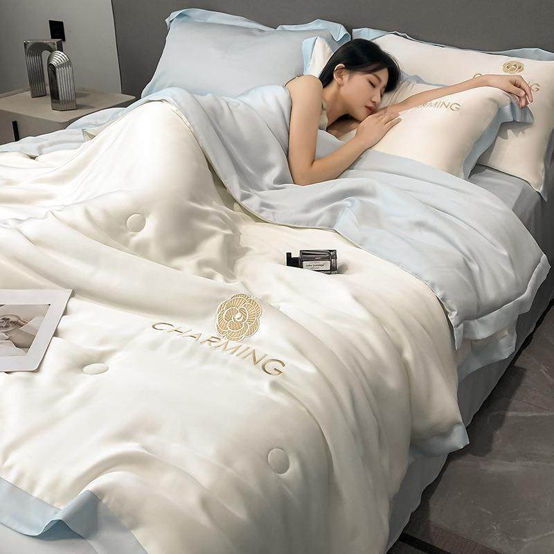 冰丝优品轻奢夏被四件套刺绣夏凉被薄款宿舍单人凉感空调被可机洗,淘宝优惠券,粉丝福利购,淘宝优惠卷