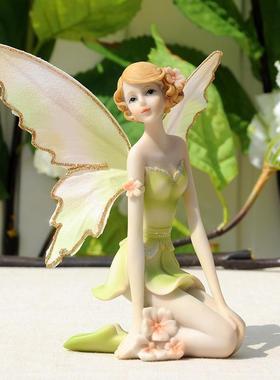 厂家绿色花仙子女孩天使家居装饰摆件创意样板房礼品树脂工艺品