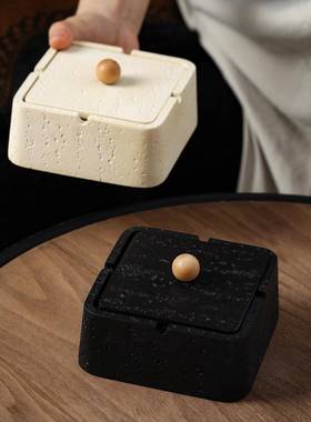 洞石创意烟灰缸家用客厅办公室带盖感防飞灰缸大气上档次