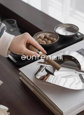 个性现代轻奢圆形不锈钢金属烟灰缸饰品办公室酒店桌面装饰品摆件