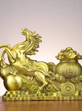 铜马摆件福禄马 钱袋马马拉车 家居店铺铜马摆件