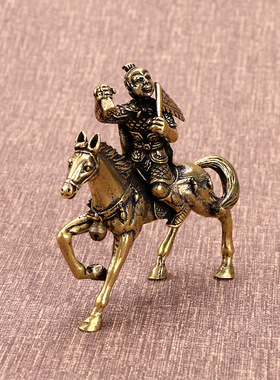黄铜马上封侯摆件猴令旗猴茶宠装饰金属工艺品古铜收藏品摆设