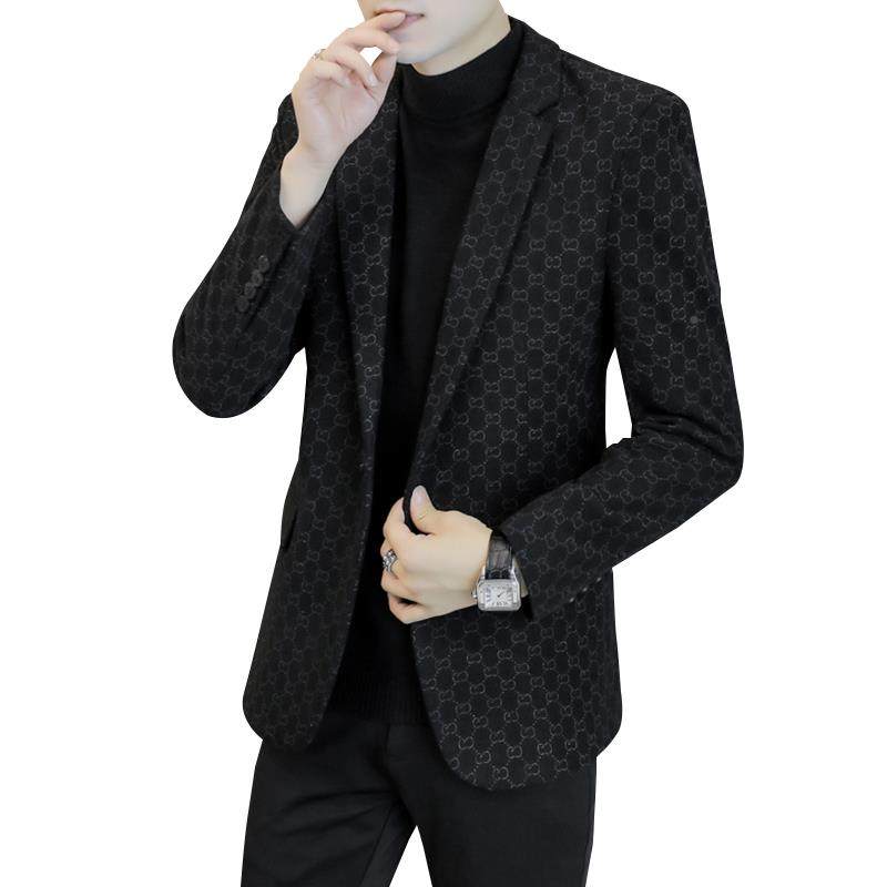 秋冬季小西装男士韩版修身印花单西男装休闲加棉加厚保暖西服外套,淘宝优惠券,粉丝福利购,淘宝优惠卷