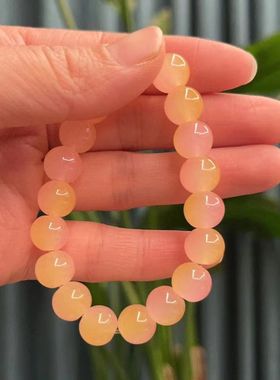 盘珠子小学生渐层色粉色版盘玩圆珠手錬情侣冰透白玉色菩提手串绕