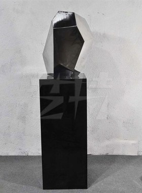 酒店室内造景块面石头轻奢雕塑不锈钢户外落地摆件简约金属抽象