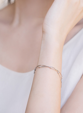 [流风]一念简约纯银手链女ins小众设计古法银古风气质925银珠手链