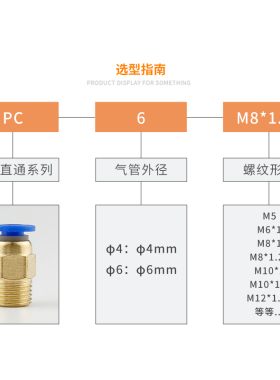 模具气管气动快速插接头公制螺纹直通水咀嘴PC4/6-M6/M8/M10/M12