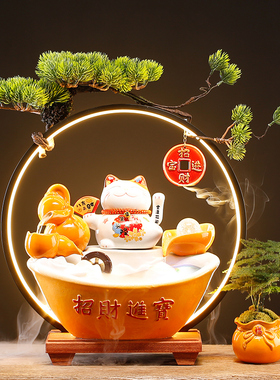 速发招财猫流水摆件循环水生银前台收财台发财猫装饰店铺开迁乔业