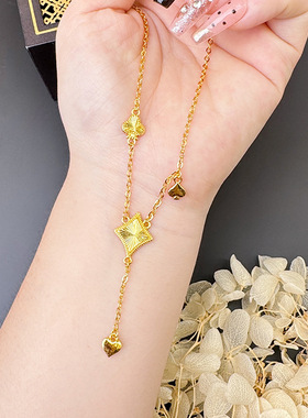 新品越南沙金扑克牌菱星草花项链轻奢小众个性高级感女款直供