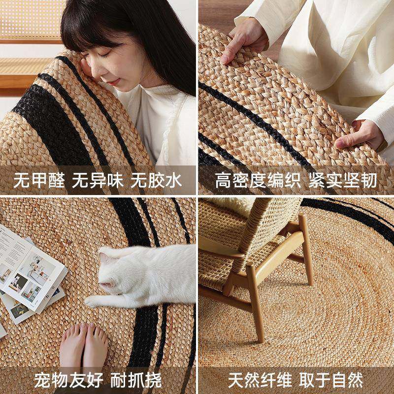 田园卧风楼黄麻圆形地毯手编织茶民宿工家洛图-圆-用客厅茶几室地,淘宝优惠券,粉丝福利购,淘宝优惠卷