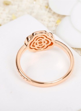 新品Hot Sale Famous Brand Rose Gold Color Camellia Ring Pure