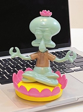 章鱼哥手机支架莲花宝座卡通盆平板架子桌面可爱创意树脂摆件礼物