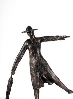 怀旧复古抽象铁艺拿伞人物摆件装饰样板房间别墅售楼处摆件工艺品