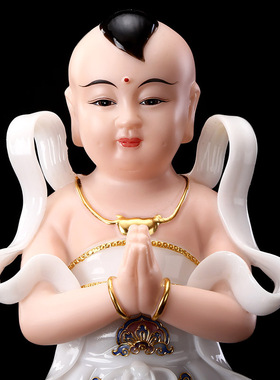 极速玉雕珐瑯彩金童玉女 观音菩萨弟子 家F用供奉善财童子童女摆