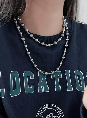 纯银倪妮同款银珠混搭大溪地色珍珠项炼高级感毛衣炼小众设计百搭