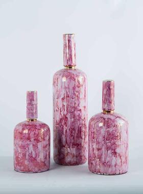 经典红色系列直筒花瓶样板房现代简约软装饰品细口干花插手工摆设