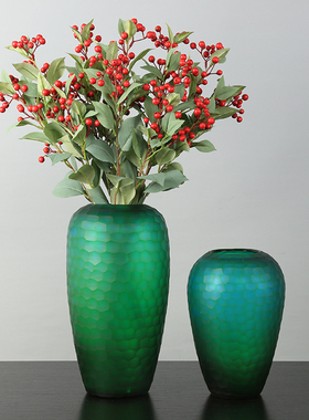 美式琉璃花瓶轻奢手工磨刻玻璃摆件客厅饭厅样板间餐桌摆设装饰品