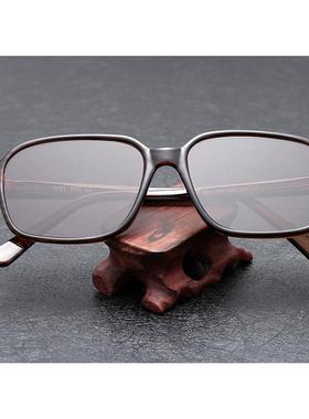 天然水晶石眼镜男款石头太阳镜老式眼镜茶色冰糖色 护目凉目