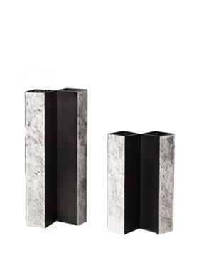 新中式轻奢马毛皮革金属几何花器样板间售楼处酒店客厅花瓶摆件