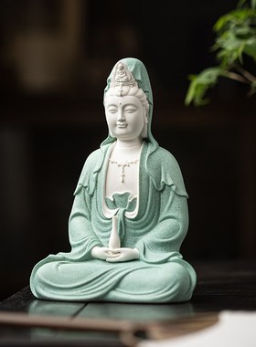 速发德化陶瓷净瓶观音佛像家用中式禅意摆件灯圈客饰书房办公家居