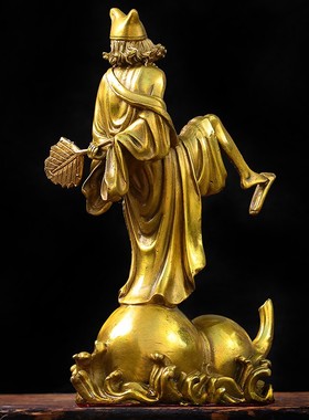 速发纯铜济公摆祥 降龙罗汉佛像 吉件奉安供平工艺品笑佛葫芦家居