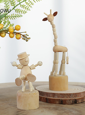 速发创件木质小动物摆意简约可偶木爱人客厅家庭治愈系礼物摆设装