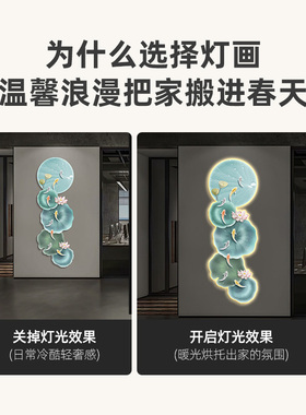 速发新中式九鱼图玄关装饰画荷花寓档走廊过道画挂灯高意好壁灯画