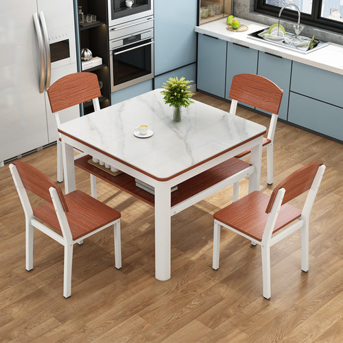 岩板正方形餐桌家用小户型四方桌现代简约轻奢吃饭桌子餐桌椅组合 - 图3