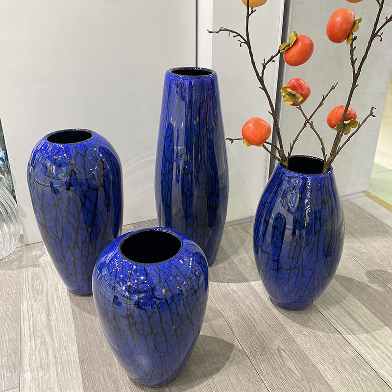 轻奢琉璃花瓶玻璃艺术摆件蓝色新中式客厅玄关装饰样板间花器餐桌,淘宝优惠券,粉丝福利购,淘宝优惠卷