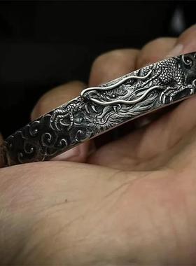 蟒雀吞龙手镯大武当兴民俗文化银色国风手镯龙镯祥云男复古浮雕