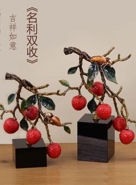 新款名利双收摆件珐琅彩装饰彩绘家居摆件办公室书房酒柜装饰黄铜